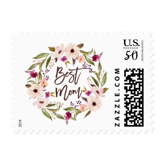 540x540 Bohemian Watercolor Floral Wreath Best Mom Script Postage