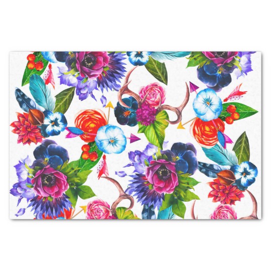 540x540 Bohemian Watercolor Flowers Deer Antlers Leaves Tissue Paper