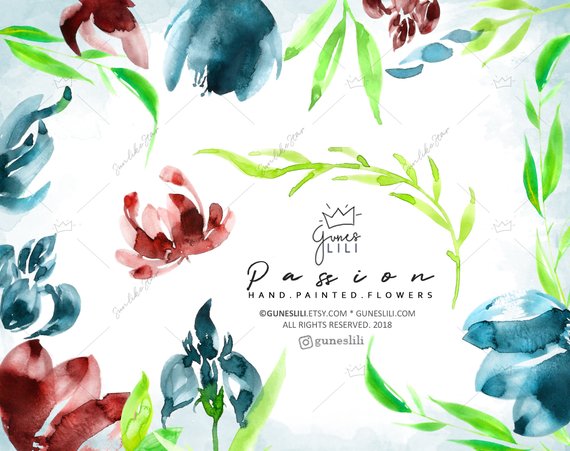 570x451 Boho Watercolor Clipart Watercolor Floral Clipart Romantic Etsy