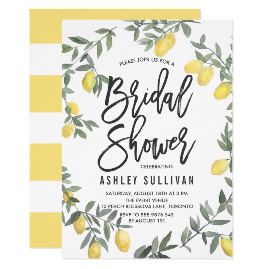 540x540 Boho Watercolor Lemon Wreath Bridal Shower Invite