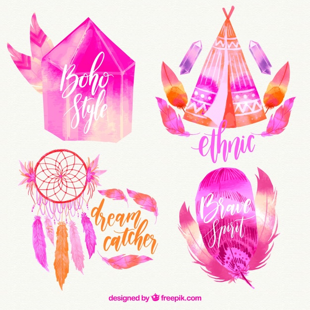 626x626 Boho Watercolor Elements With Messages Vector Free Download
