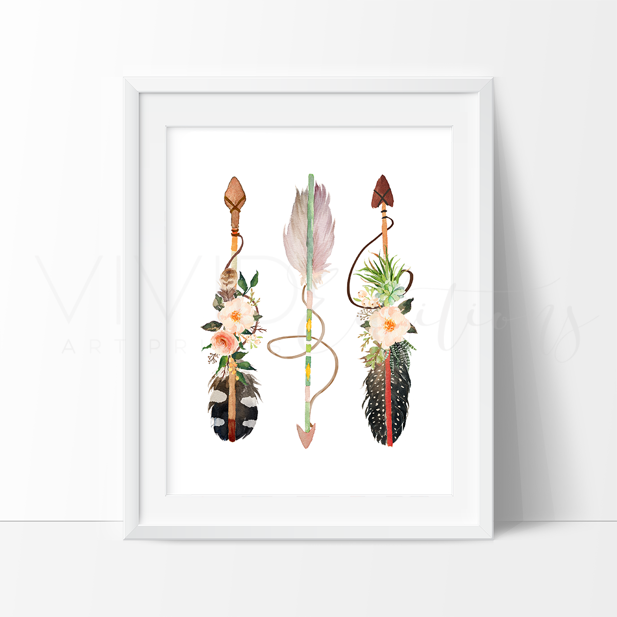 1200x1200 Floral Boho Arrows Watercolor Art Print