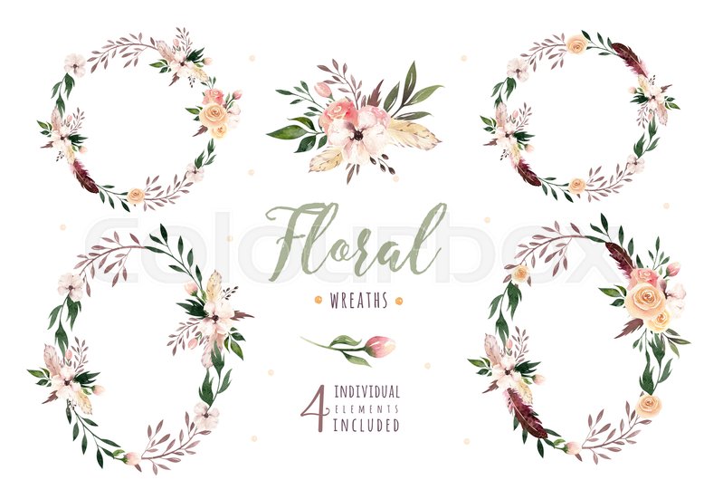 799x551 Hand Drawing Isolated Boho Watercolor Floral Illustration With