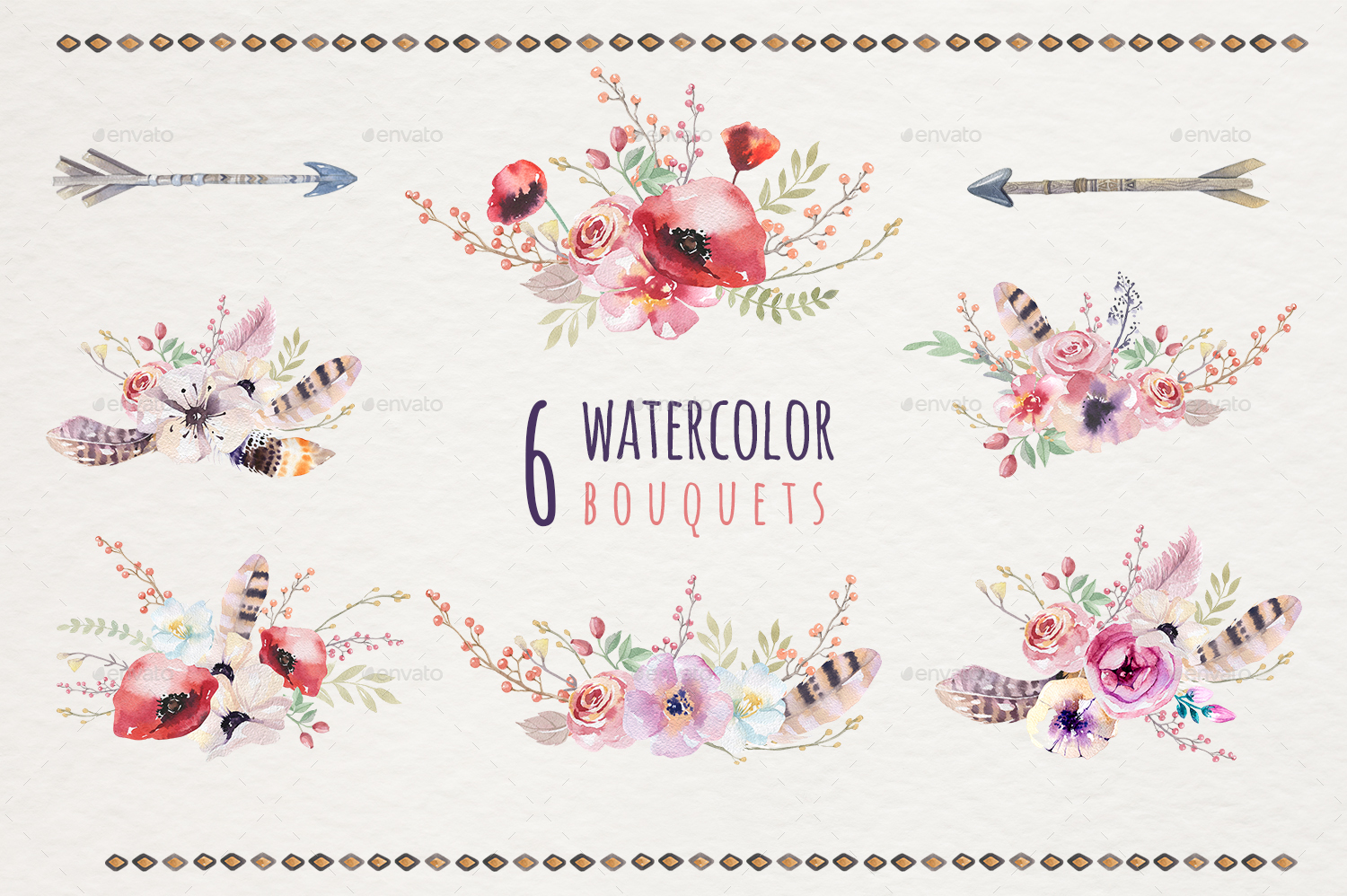 1500x998 Watercolor Boho Skulls And Flowers By Mykef Graphicriver