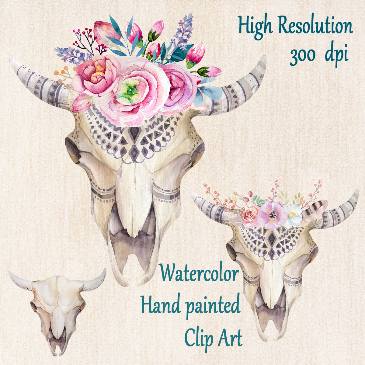 1200x1200 Watercolor Tribal Scull Clip Art Tribal Clipart Boho Watercolor