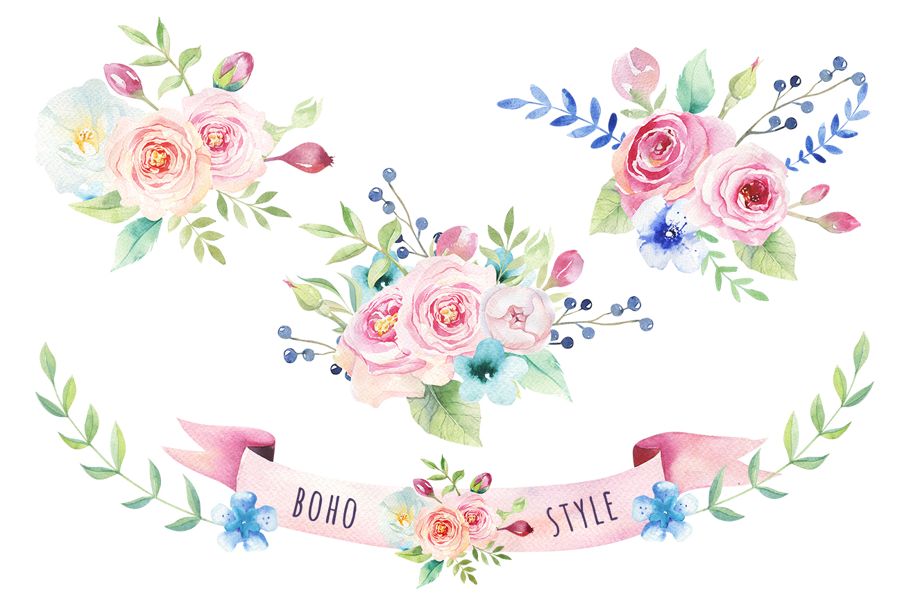 1300x875 Watercolor Boho Flowers By Peace Shop