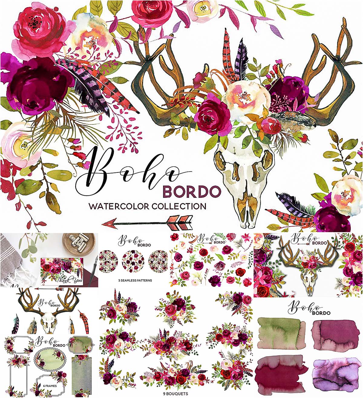 1200x1314 Boho Marsala Watercolor Flowers Free Download