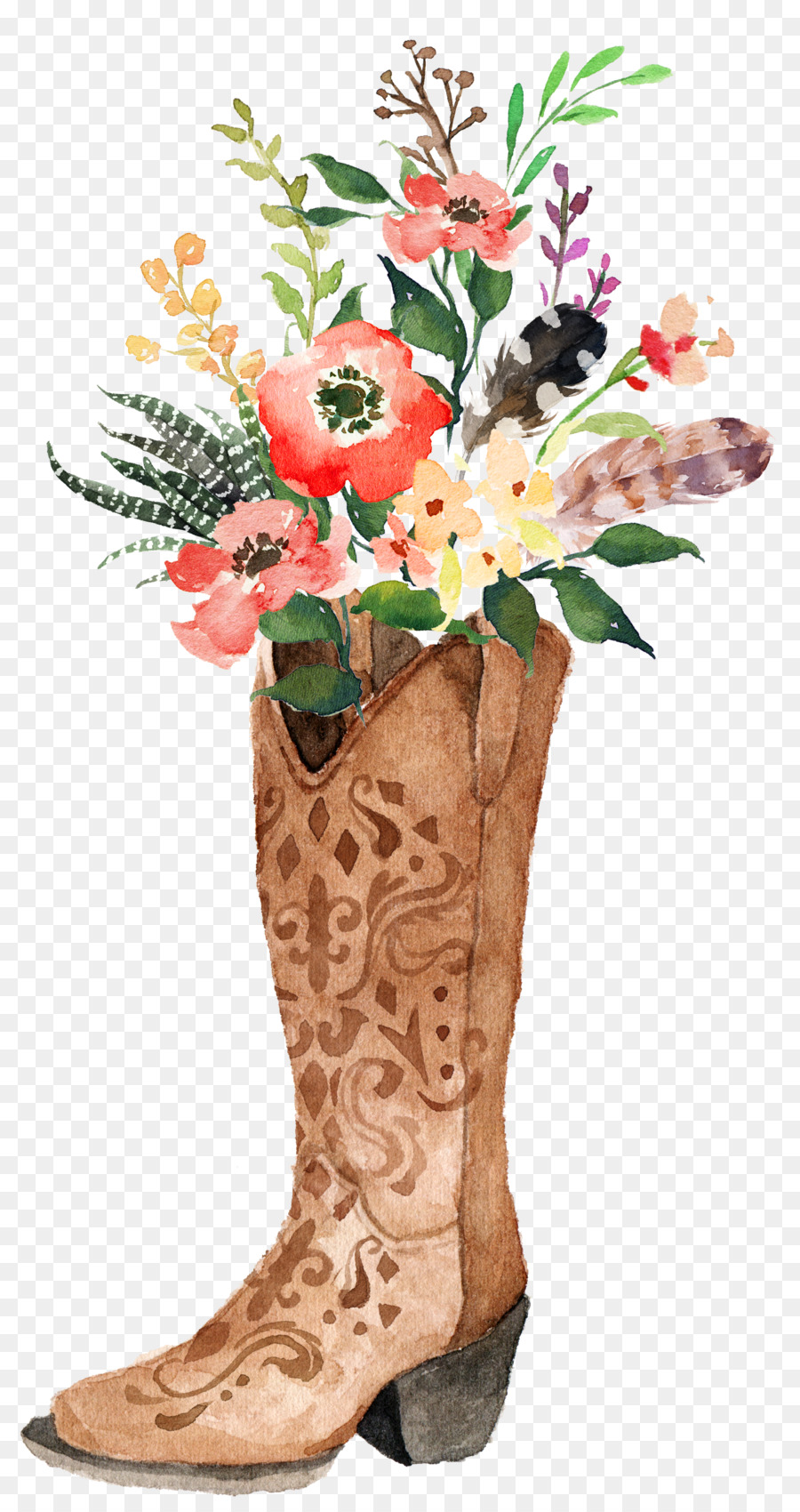 900x1700 Cowboy Boot Watercolor Painting Boho Chic