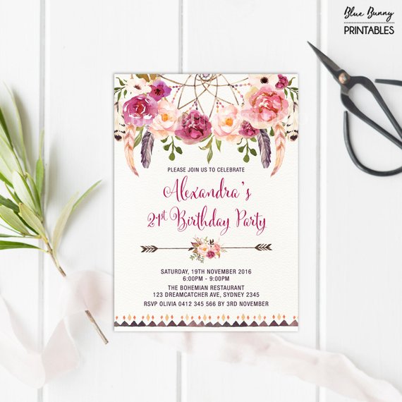 570x570 Bohemian 21st Birthday Invitation. All Ages. Boho Floral Invite