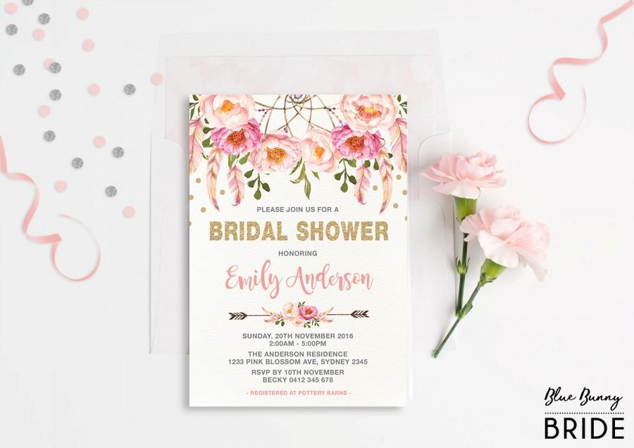 900x636 Pink And Gold Floral Bridal Shower Invitation. Bohemian Pink