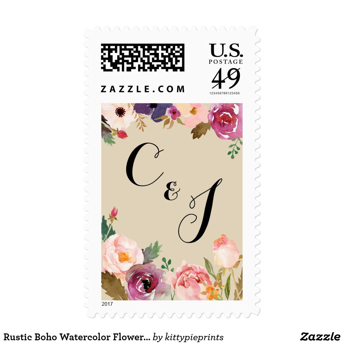 1106x1106 Rustic Boho Watercolor Flowers Wedding Postage Watercolors