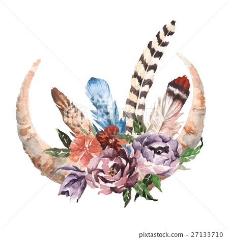 450x468 Watercolor Boho Chic Image Flowers, Feathers