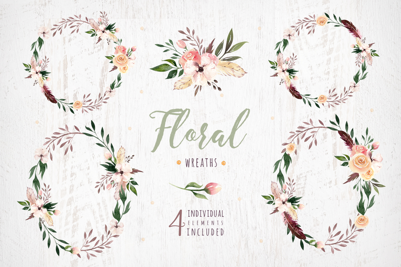 1400x931 Watercolor Boho Flowers Bouquets. By Peace Shop