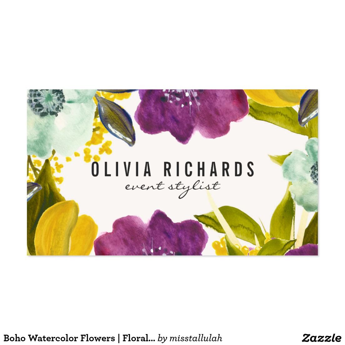 1104x1104 Boho Watercolor Flowers Floral Business Card