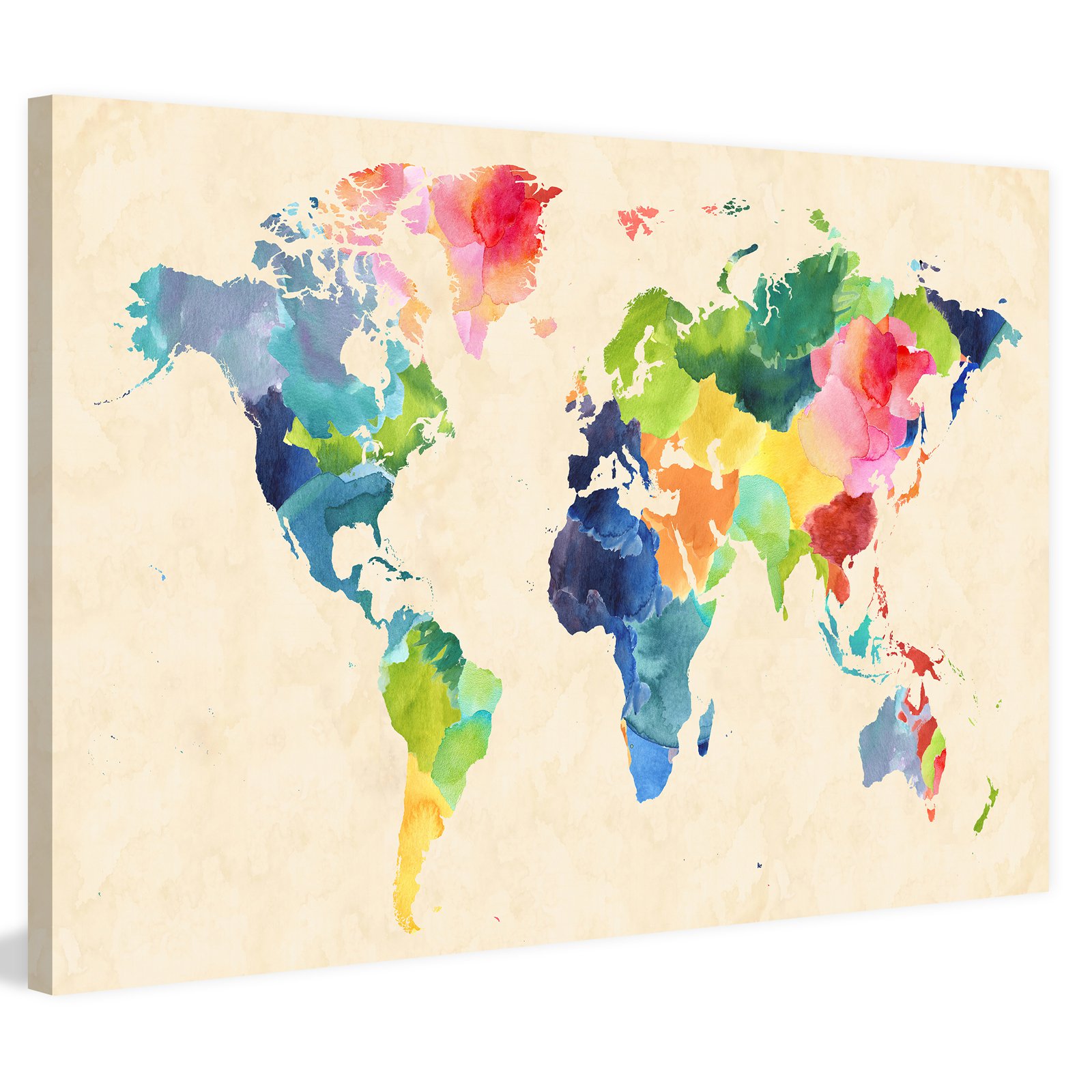 1600x1600 Watercolor Map Bold Painting Print On Wrapped Canvas