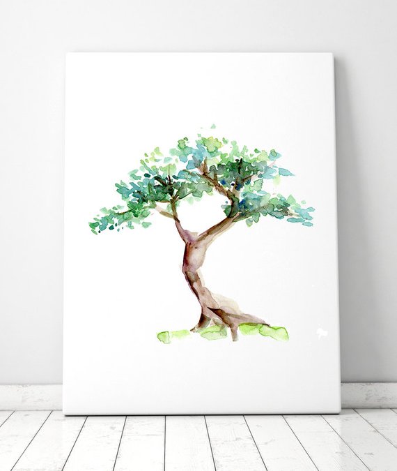 570x675 Bonsai Tree Art Bonsai Watercolor Painting Giclee Print Etsy