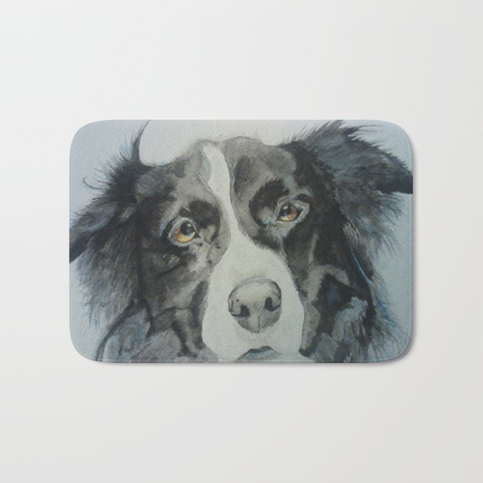 700x700 Watercolor Border Collie Portrait Bath Mat By Wolfieeee Society6