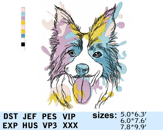 570x453 Watercolor Border Collie Puppy Embroidery Design Dog Pop Art Etsy