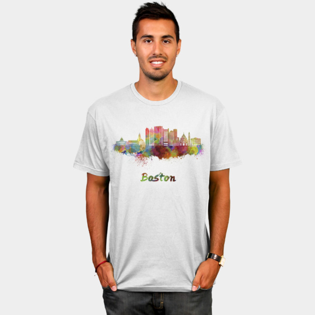 650x650 Boston Skyline In Watercolor Splatters T Shirt By Paulrommer