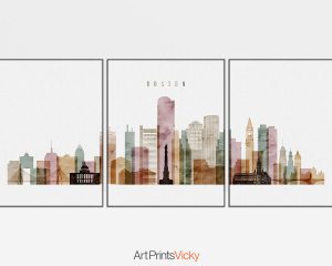 300x240 Boston Watercolor 1 Skyline Set Of 3 Prints Artprintsvicky