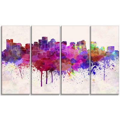 400x400 Designart Boston Skyline Cityscape 4 Piece Painting Print On