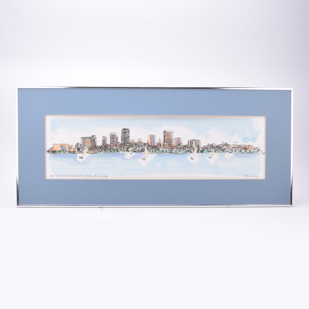 1000x1000 Robert E. Kennedy Watercolor On Board Boston Skyline Ebth