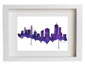 340x270 Watercolor Painting Print, Boston Skyline