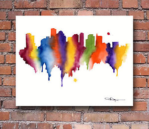 300x260 Boston Skyline Abstract Watercolor Painting Art Print By Artist Dj
