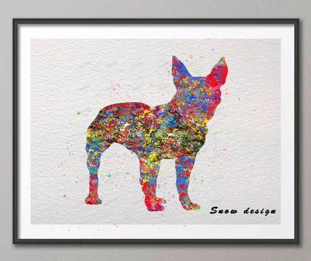 640x539 Original Boston Terrier Watercolor Canvas Painting Dog Wall Art