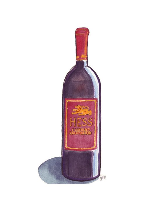 570x713 Watercolor Painting Print Red Wine Bottle Watercolor Art Etsy