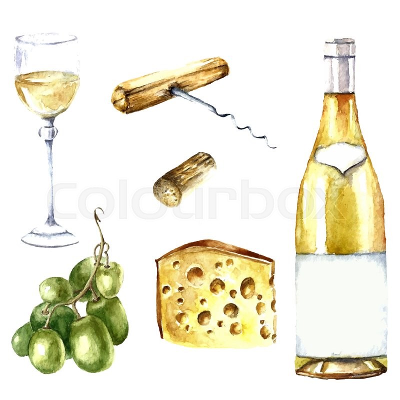 800x800 Watercolor Wine Design Elements Wine Glass, Wine Bottle, Chees