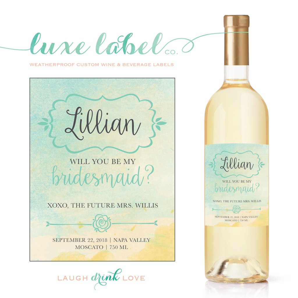 1024x1024 Will You Be My Bridesmaid Watercolor Wine Label