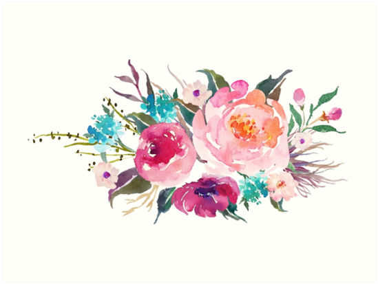 549x413 Floral Watercolor Bouquet Turquoise Pink Art Prints By