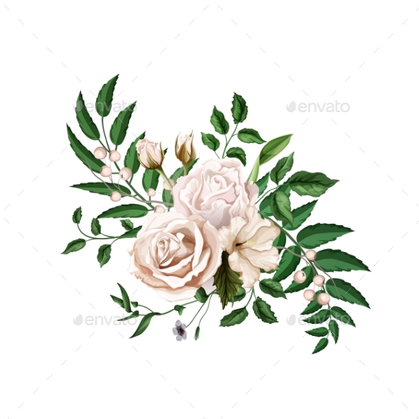 590x590 Vector Realistic Watercolor Rose Bouquet Leaves By Iwhitewings