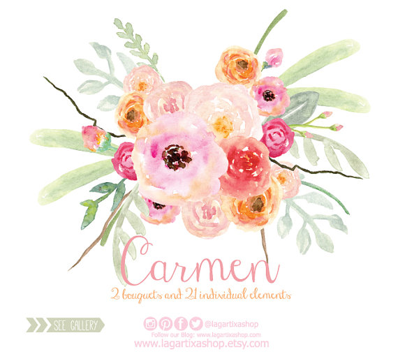 570x510 Watercolor Clipart, Floral Png, Wedding Bouquet, Arrangement