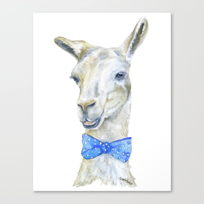 700x700 Llama With A Bow Tie Watercolor Canvas Print By Susanwindsor