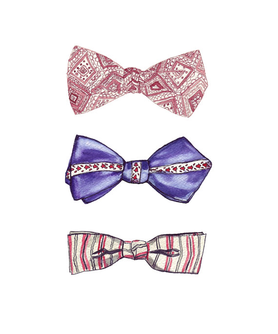 570x684 Bowtie Art Watercolor Painting Print