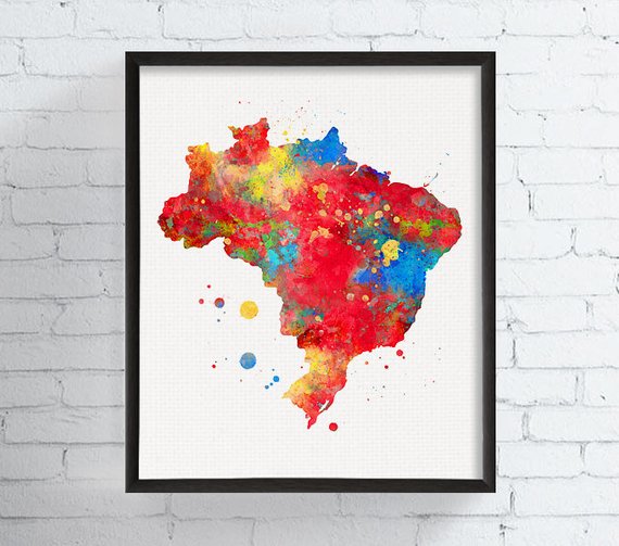 570x503 Brazil Map Watercolor Map Brazil Watercolor Map Brazil Etsy