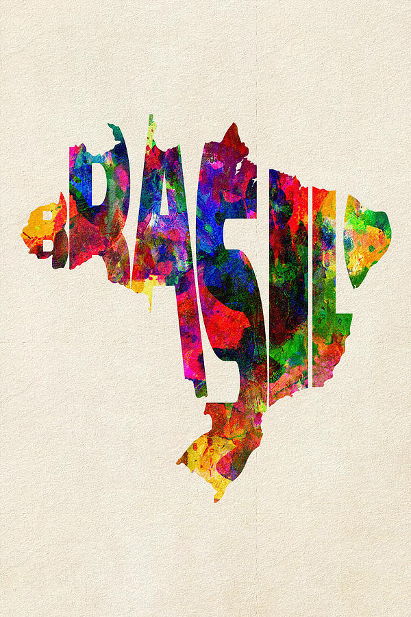 600x900 Brazil Typographic Watercolor Map Painting By Inspirowl Design