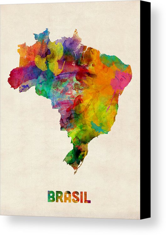 529x750 Brazil Watercolor Map Canvas Print Canvas Art By Michael Tompsett