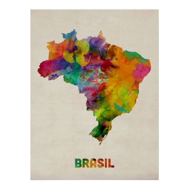 630x630 Brazil Watercolor Map Poster
