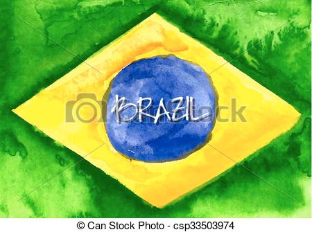 450x335 Handmade Watercolor Brazil Flag Background. Brasil Summer. Vector