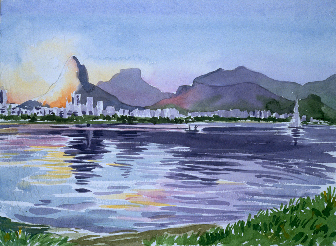 1160x849 Sunset Over Lagoa Watercolor On Paper 12h X 20w Sold