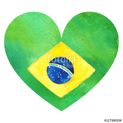 500x500 Watercolor Brazil Brazilian National Flag. Order And Progress