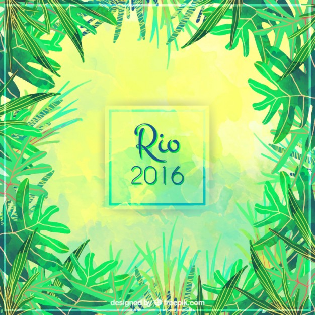626x626 Watercolor Brazil 2016 With Palm Leaves Background Vector Free