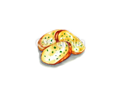 400x282 Garlic Bread, Watercolor Painting Isolated On White Background