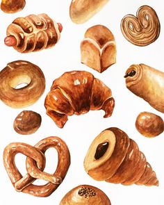 236x295 Vector Illustration Of Muffins And Bread. Watercolor Illustration