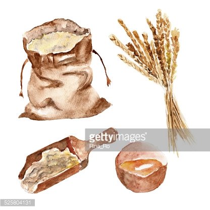 416x416 Watercolor Dackground And Set With Bread, Flour, Wheat Premium