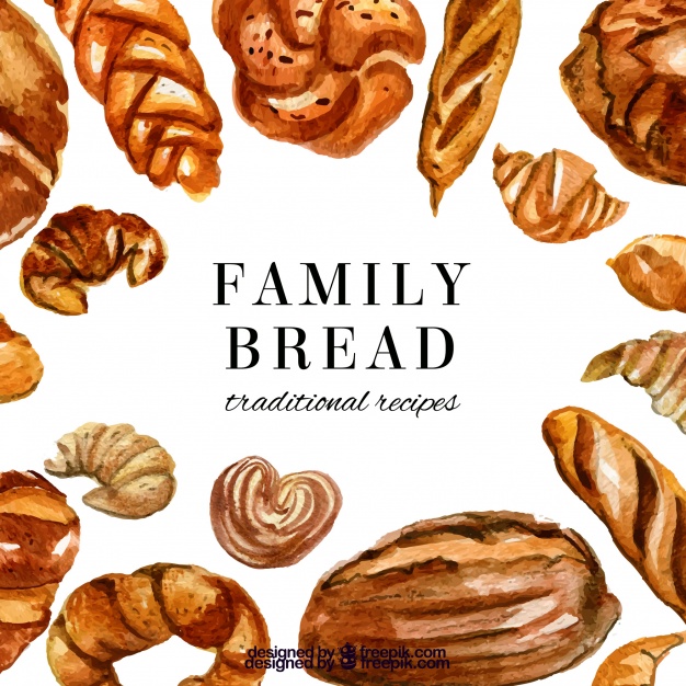 626x626 Bakery Background With Bread And Pastries In Watercolor Style