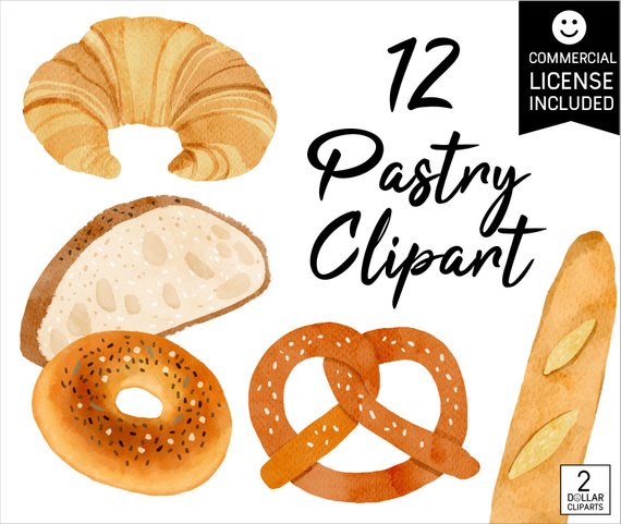 570x481 Watercolor Pastry Bread Clipart Commercial License Included Etsy